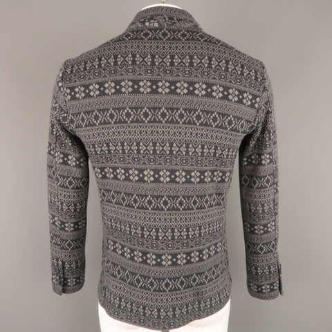 STILOSOPHY L Short Navy & Grey Fairisle Knit Notch Lapel  Sport Coat