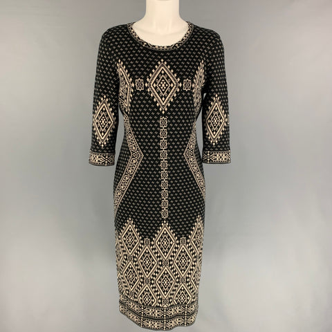 SAKS FIFTH AVENUE Size M Black White Cotton Blend 3/4 Sleeves Dress