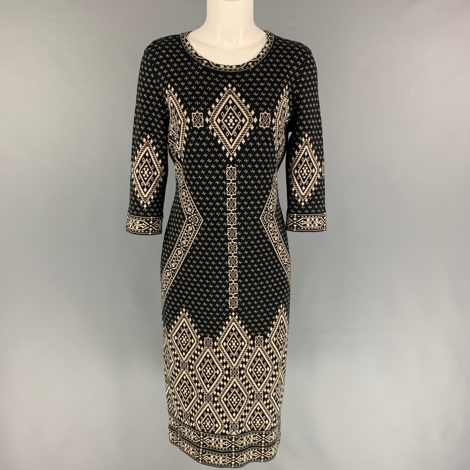 SAKS FIFTH AVENUE Size M Black White Cotton Blend 3/4 Sleeves Dress – Sui  Generis Designer Consignment