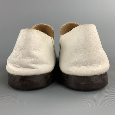 PRADA Size 10.5 White Leather Split Toe Loafers