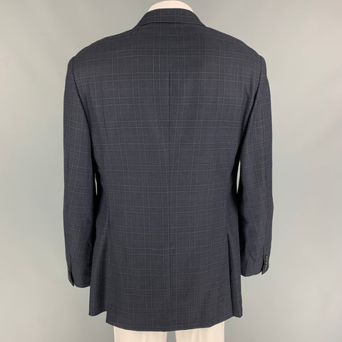 HERMES Size 46 Navy Grey Plaid Wool Sport Coat