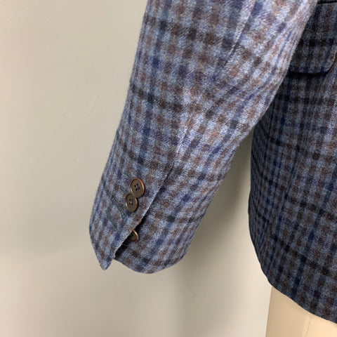 SARTORIA PARTENOPEA Size 40 Navy & Blue Plaid Wool / Cashmere Sport Coat