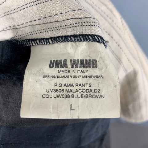 UMA WANG Size L Brown Black Stripe Linen Polyester Drawstring Casual Pants