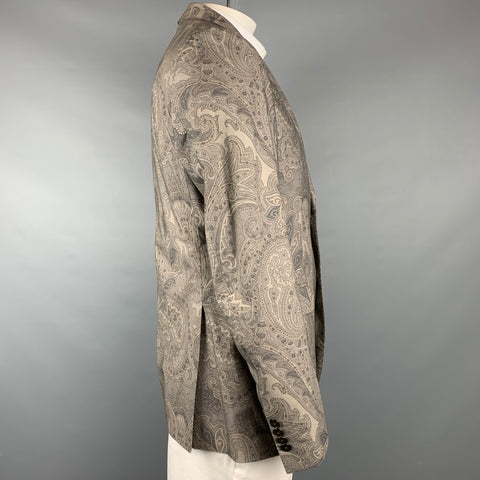 ETRO Size 44 Tan & Grey Paisley Cotton Notch Lapel Sport Coat