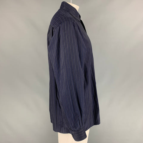 ERMENEGILDO ZEGNA Camisa de manga larga con botones de algodón a rayas azul marino talla L