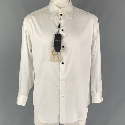 GIORGIO ARMANI Camisa de manga larga con puño francés de algodón blanco liso talla XL