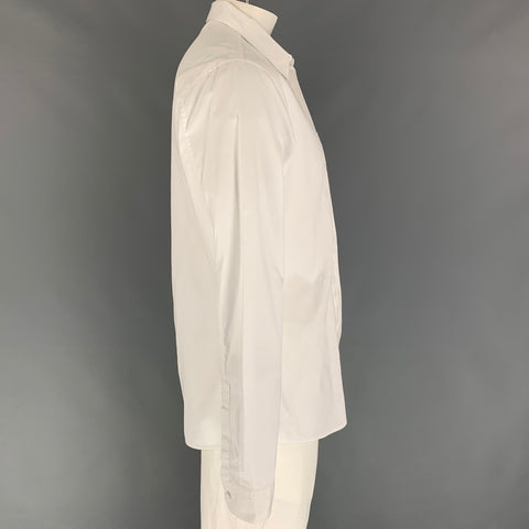 ROBERTO CAVALLI Size L White Embroidery Cotton Hidden Placket Long Sleeve Shirt