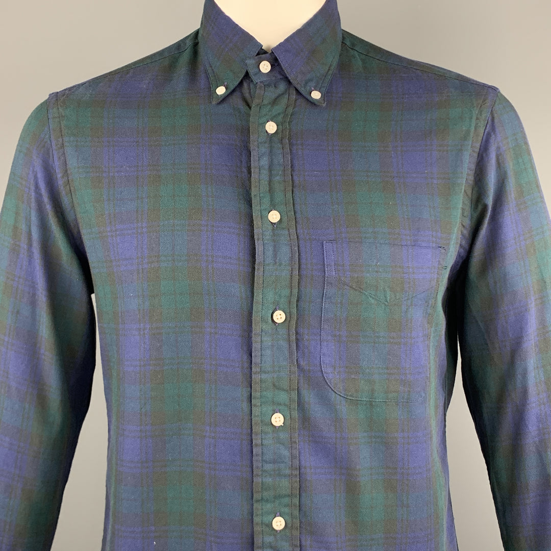 GITMAN VINTAGE Size M Green & Navy Plaid Cotton Button Down Long Sleeve Shirt