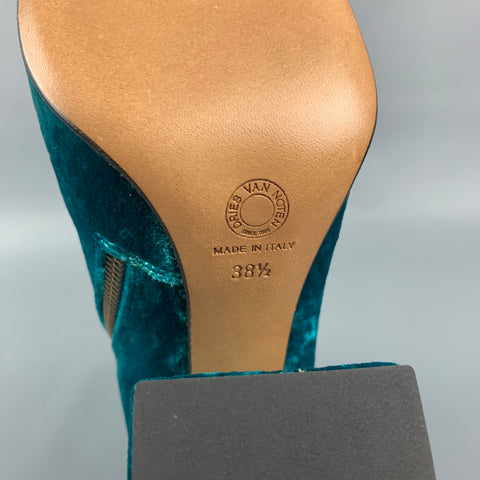DRIES VAN NOTEN Size 8.5 Turquoise Velvet Ankle Boots