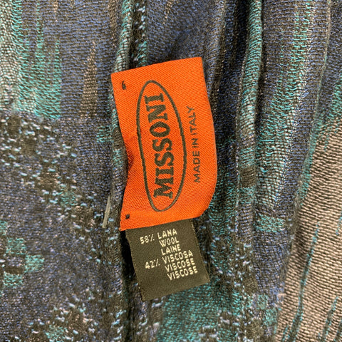 MISSONI Blue & Purple Marbled Knitted Wool / Viscose Scarf