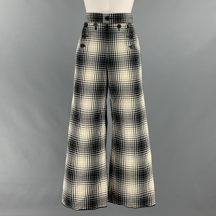 MARC JACOBS Size 4 Black White Cotton Plaid Sailor Casual Pants