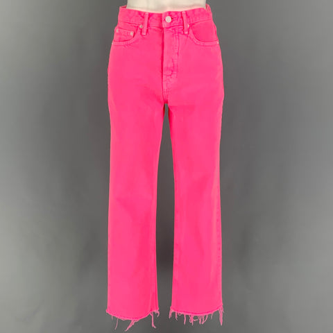 GRLFRND Size 25 Neon Pink Denim Corduroy Button Fly Jeans