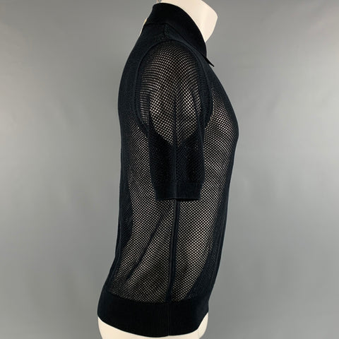 DRIES VAN NOTEN Size M Black Mesh Cotton Buttoned Polo