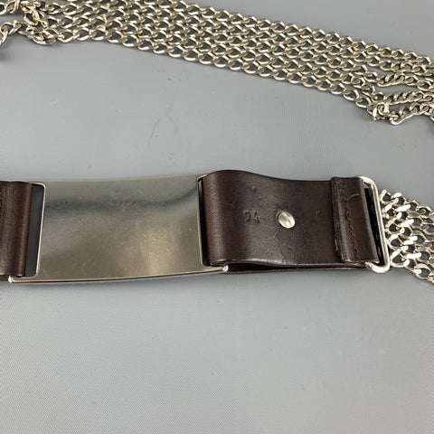 DONDUP Brown Leather Silver Layered Chain Belt