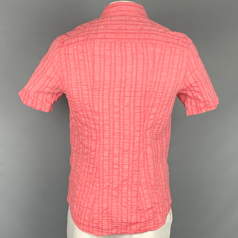MR TURK Size L Pink Textured Linen Blend Button Up Short Sleeve Shirt