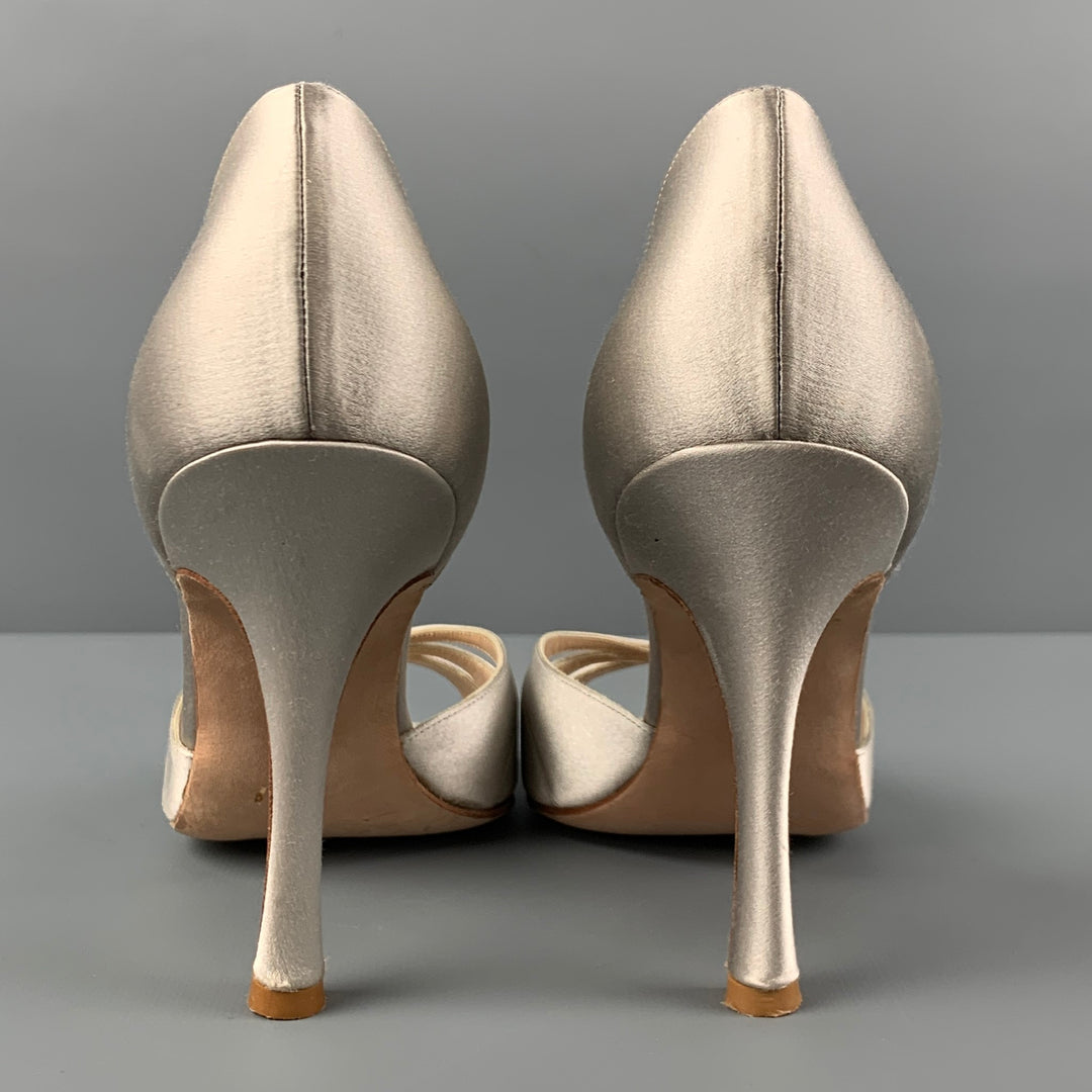 MANOLO BLAHNIK Talla 6.5 Zapatos de tacón D'Orsay de seda gris metalizado