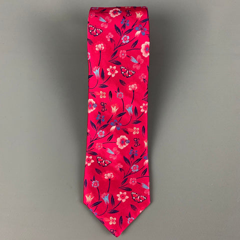DUCHAMP Pink Blue Floral Silk Tie