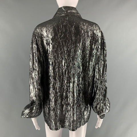 MICHAEL KORS COLLECTION  Size 10 Silver Metallic Open Front Blouse