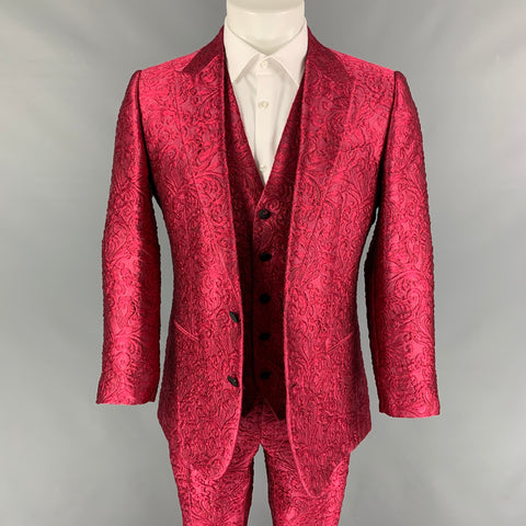 DOLCE &amp; GABBANA SICILIA Talla 38 R Traje de 3 piezas en mezcla de seda y poliéster con brocado rosa