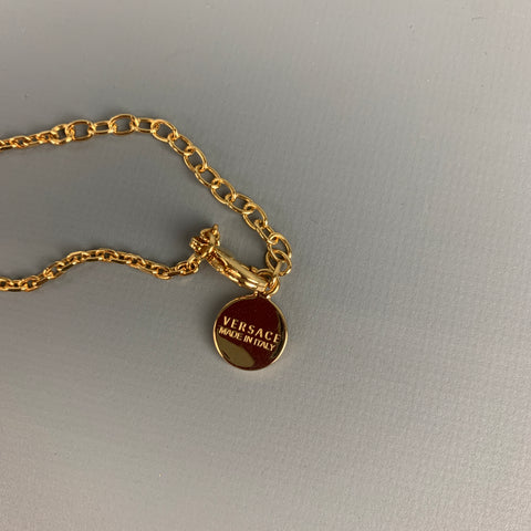 VERSACE Gold Tone Link Metal Round Cage Medusa Head Necklace