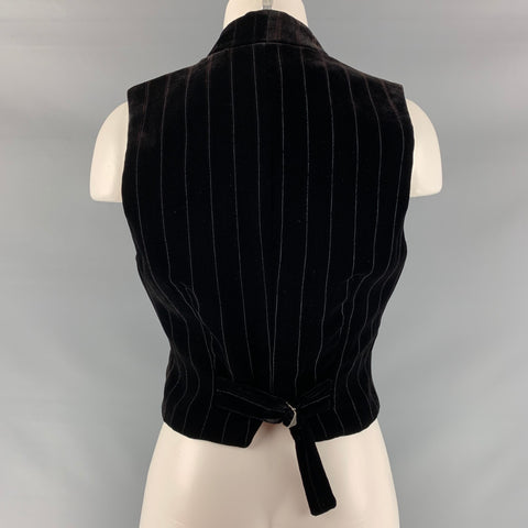 GIORGIO ARMANI Talla 4 Chaleco cruzado de rayas de seda y viscosa negro