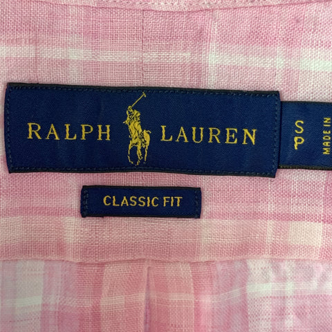 RALPH LAUREN Size S Pink Plaid Linen Button Down Long Sleeve Shirt