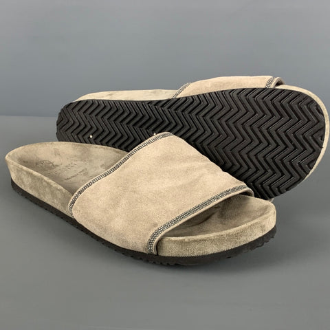 BRUNELLO CUCINELLI Size 8 Grey Sage Suede Slip On Sandals