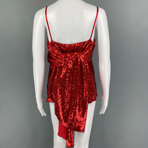 PRABAL GURUNG Size 2 Red Polyester Sequined Spaghetti Straps Dress Top