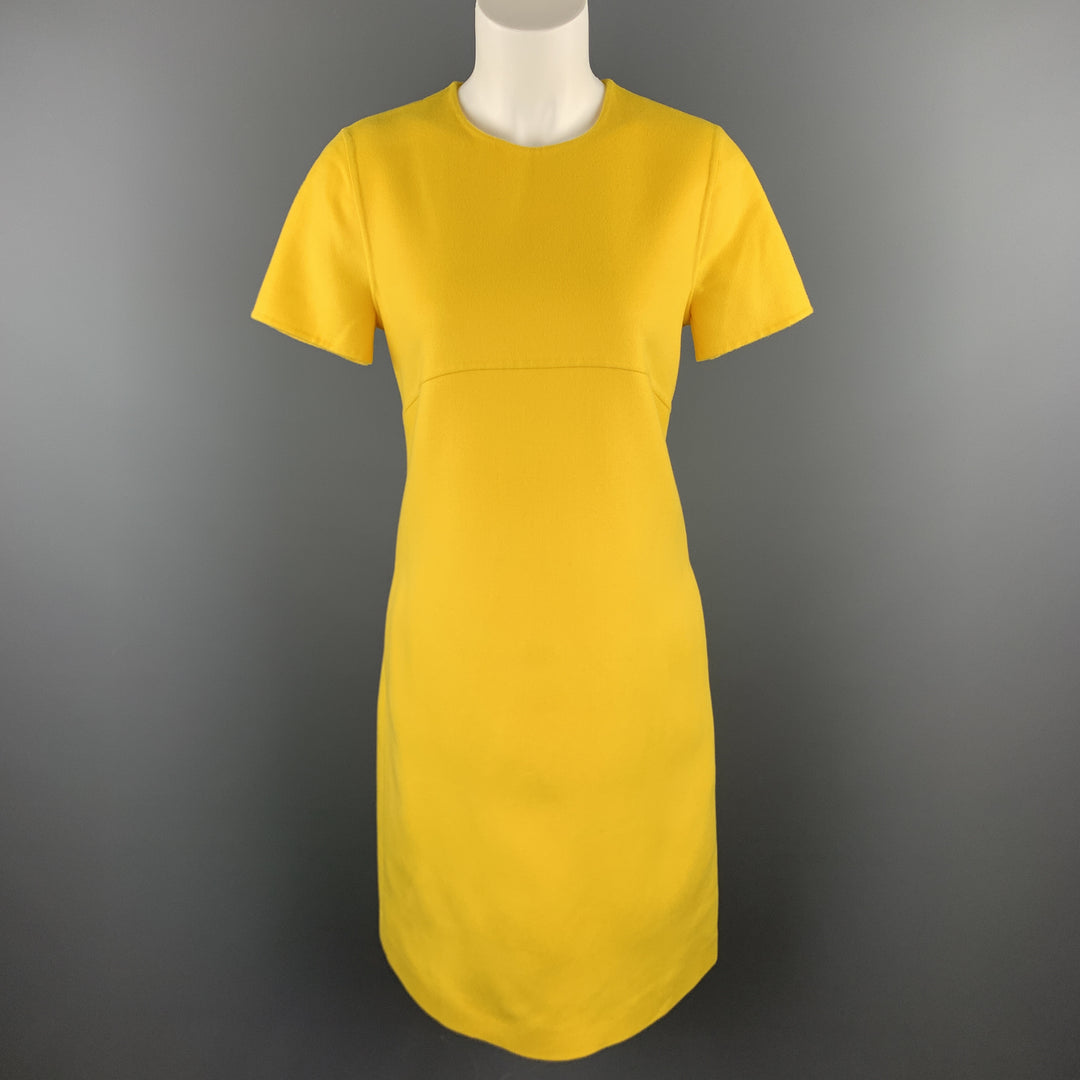 ESCADA Size 6 Yellow Virgin Wool Cashmer Blend Short Sleeve Shift Dress