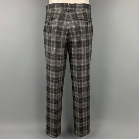 BLACK FLEECE Size 38 Dark Gray Plaid Wool / Cashmere 3 Piece Suit