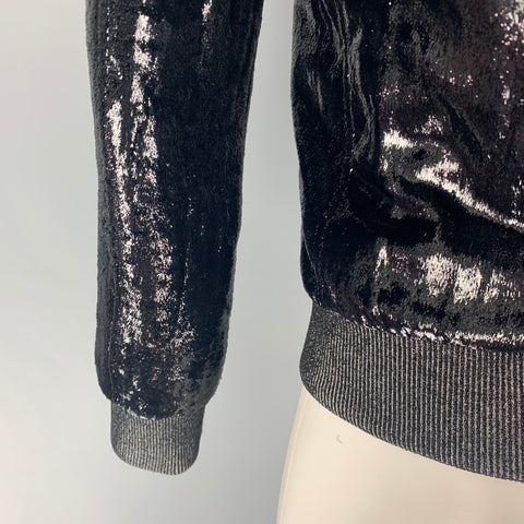 SAINT LAURENT 2017 Size 36 Black Metallic Polyamide Silk Bomber Jacket