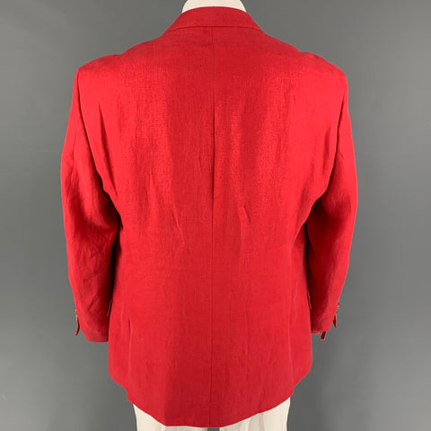 PAUL FREDERICK Size 46 Red Linen Notch Lapel Sport Coat