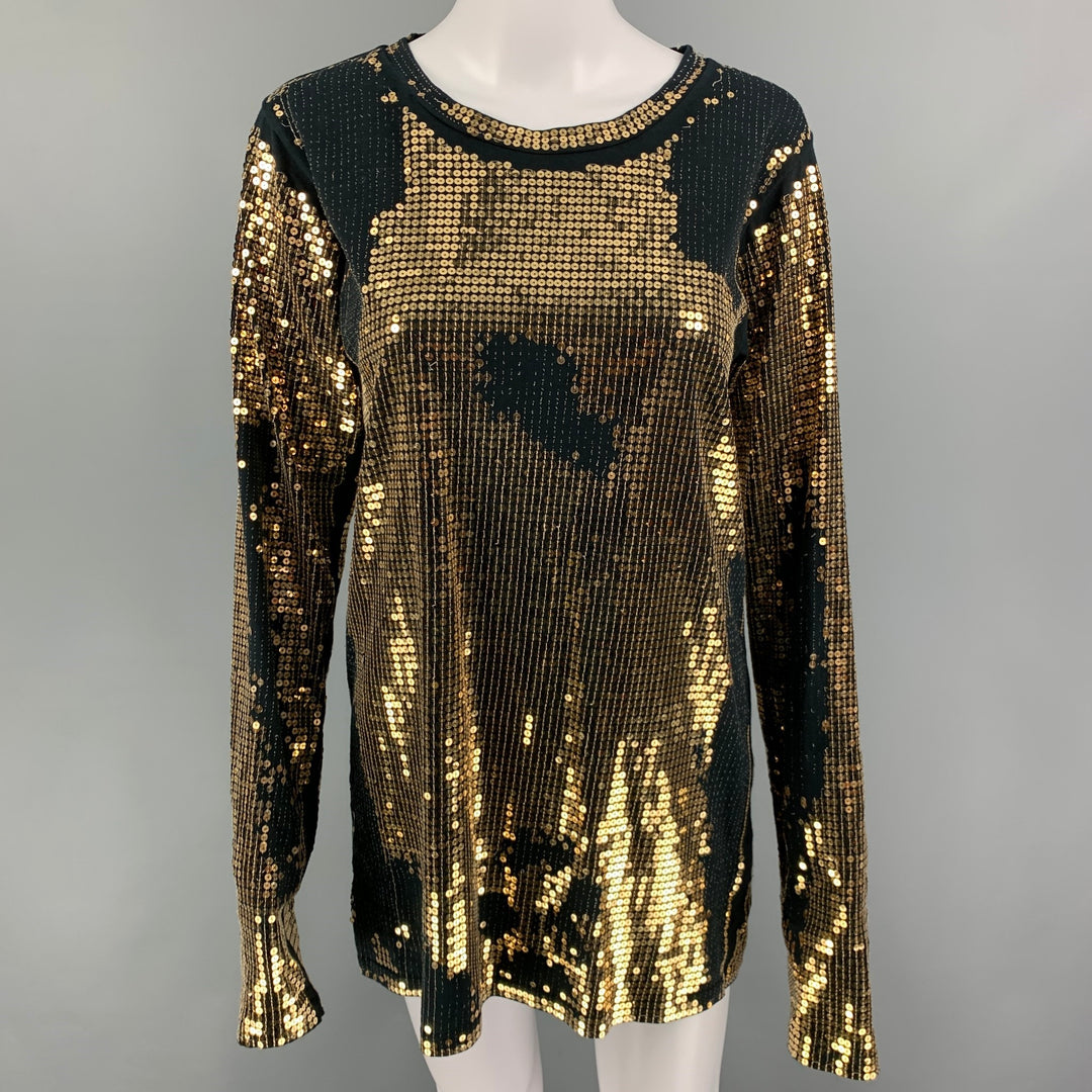 BALMAIN Size M Black Gold Sequined Crew-Neck Pullover