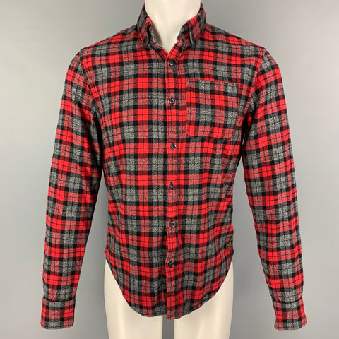 SCOTCH AND SODA Size M Red Grey Plaid Cotton Button Up Long Sleeve Shirt