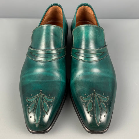 A. TESTONI Size 8.5 Green Antique Leather Slip On Loafers