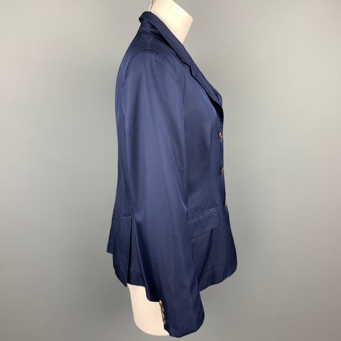 LUCIANO BARBERA Taille 12 Blazer court à revers cranté en soie marine
