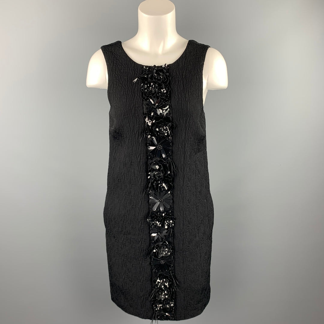 MSGM Size 6 Black Jacquard Embellished Viscose Blend Shift Dress