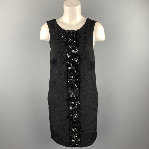 MSGM Size 6 Black Jacquard Embellished Viscose Blend Shift Dress