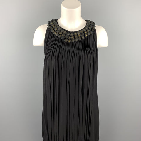 PAUL SMITH Black Label Taille 4 Robe droite en soie plissée noire