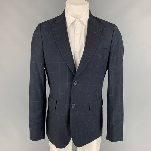PAUL SMITH Size 40 Navy & Brown Window Pane Wool Single Breasted Sport Coat