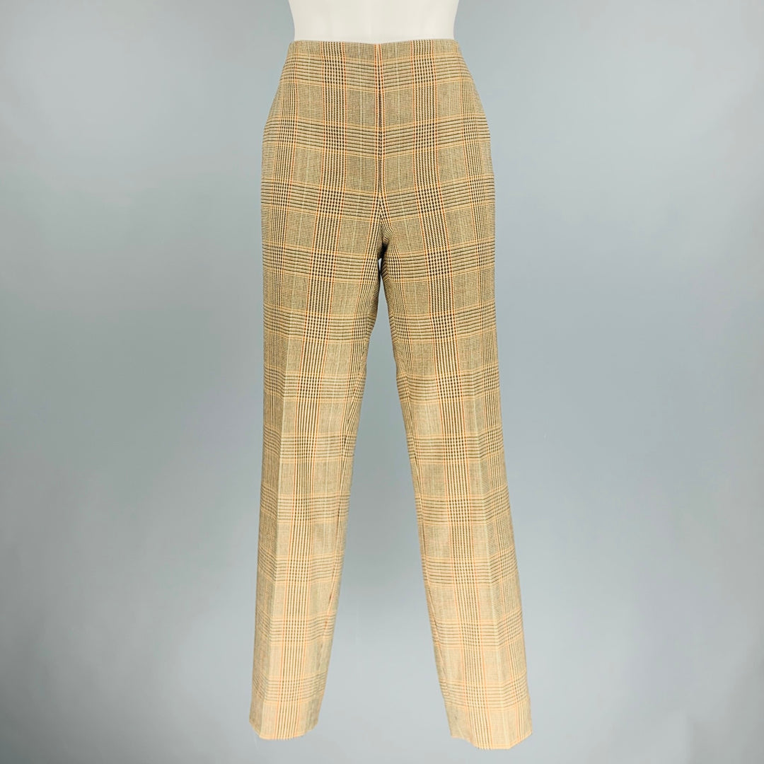 Ralph Lauren Size 8 Brown Beige Wool Glen Plaid Side Zipper Dress Pants