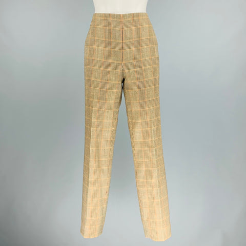 RALPH LAUREN Taille 8 Marron Beige Laine Glen plaid Pantalon habillé à fermeture éclair latérale