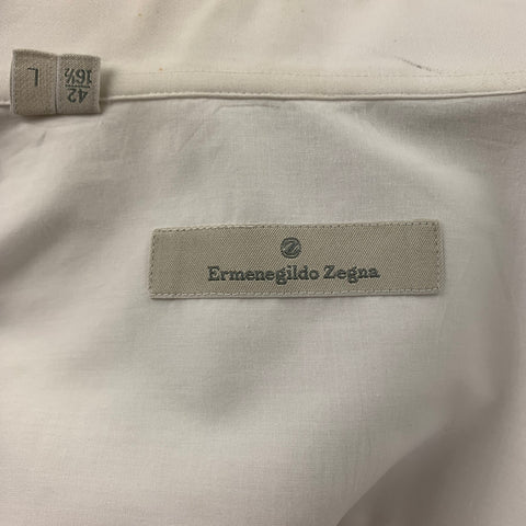 ERMENEGILDO ZEGNA Size L White Cotton French Cuffs Tuxedo Long Sleeve Shirt