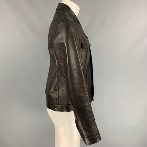 PRADA Taille 38 Veste à boutons-pression cachés en cuir marron foncé