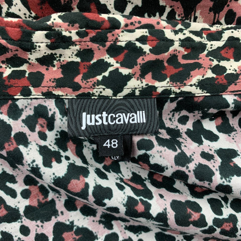 JUST CAVALLI Size S Black & Burgundy Animal Cotton Print Button Up Long Sleeve Shirt