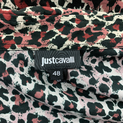 JUST CAVALLI Size S Black & Burgundy Animal Cotton Print Button Up Long Sleeve Shirt