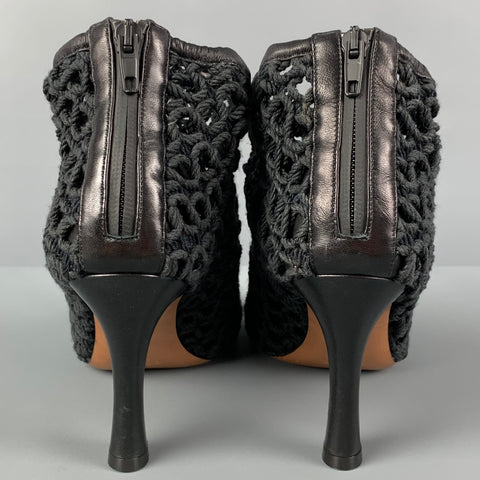 CELINE Size 7.5 Black Leather Woven Rope Heels