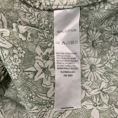 TODD SNYDER Size M Green White Floral Cotton One Pocket Short Sleeve Shirt