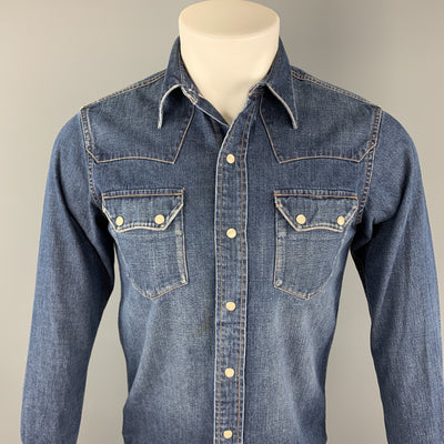 RRL by RALPH LAUREN Size XS Indigo Washed Cotton Snaps Long Sleeve Shirt