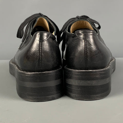 ANN DEMEULEMEESTER Size 7.5 Black Leather Platform Lace Up Shoes